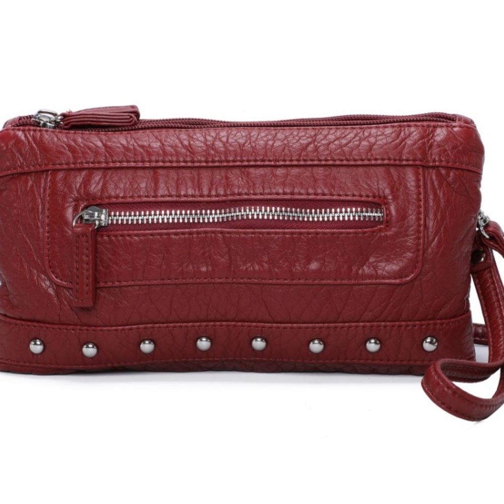 Ampere Creations Malie Wristlet Crossbody Burgundy Vegan Leather Purse Wallet